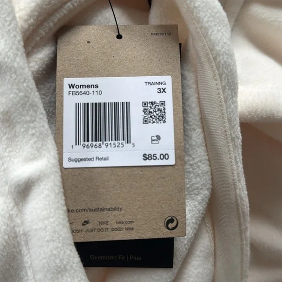 Nike Therma-FIT One Women's Oversized Full-Zip Fleece Hoodie (Plus) Ivory NWT - Picture 9 of 12